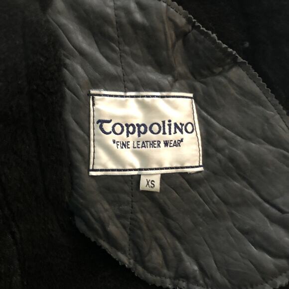 Toppolino Black Coat Fine Leatherwear Shearling Lined XS Checkered Vintage - Picture 3 of 12